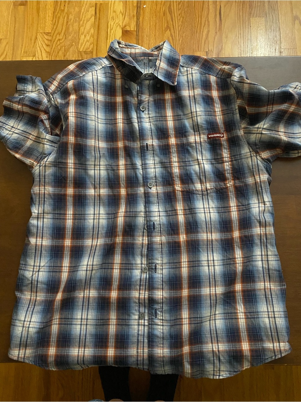 Wolverine Blue and Brown Plaid Short-Sleeve Button-Down Shirt